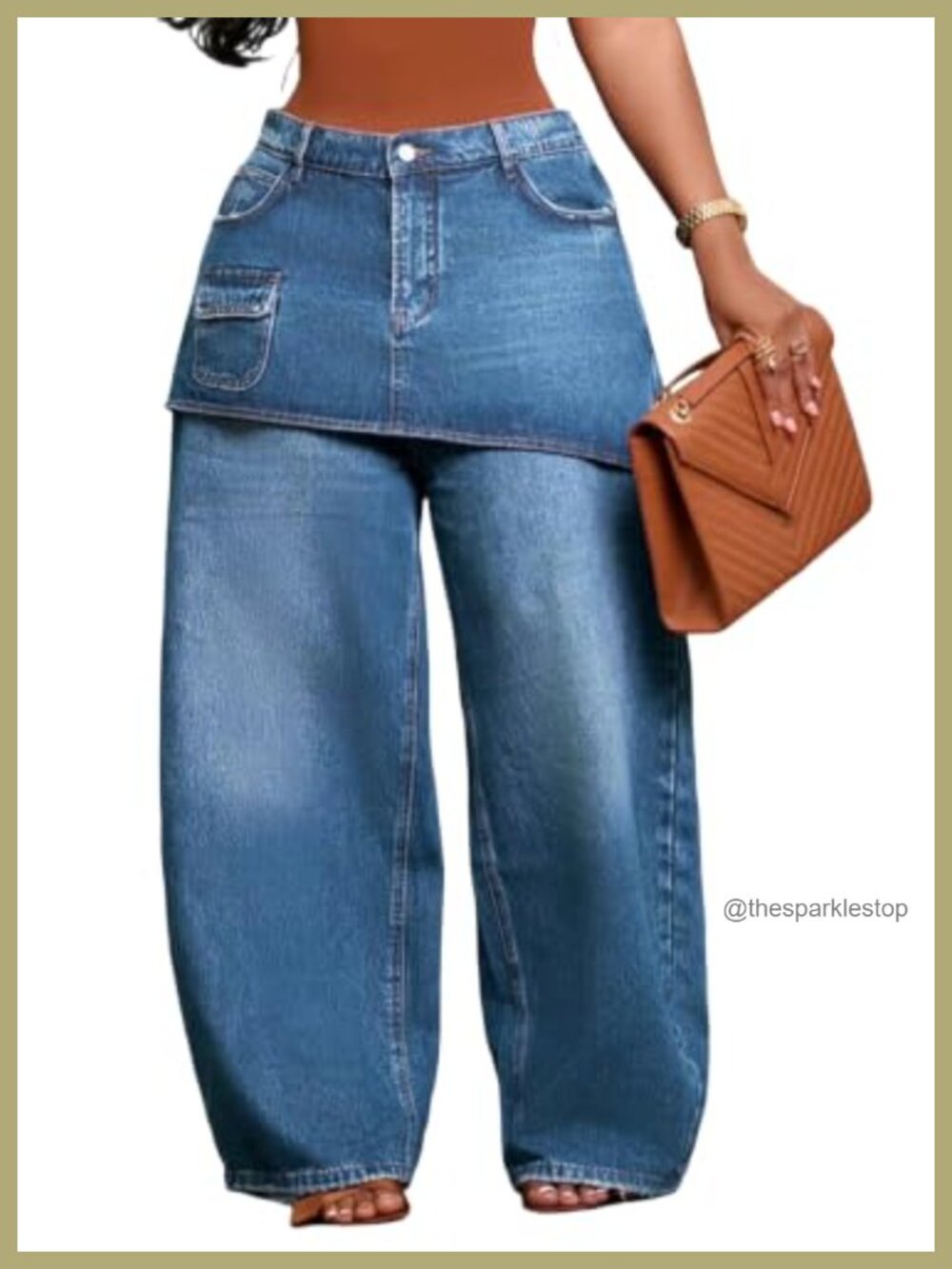 Women Cargo Jeans Patchwork Skirt Overlay Wide Leg Denim Pants